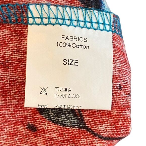 Two-Sided Red Cotton Bohemian Bali Mandarin Collar 3/4 Button Sleeve Tunic - Picture 8 of 8